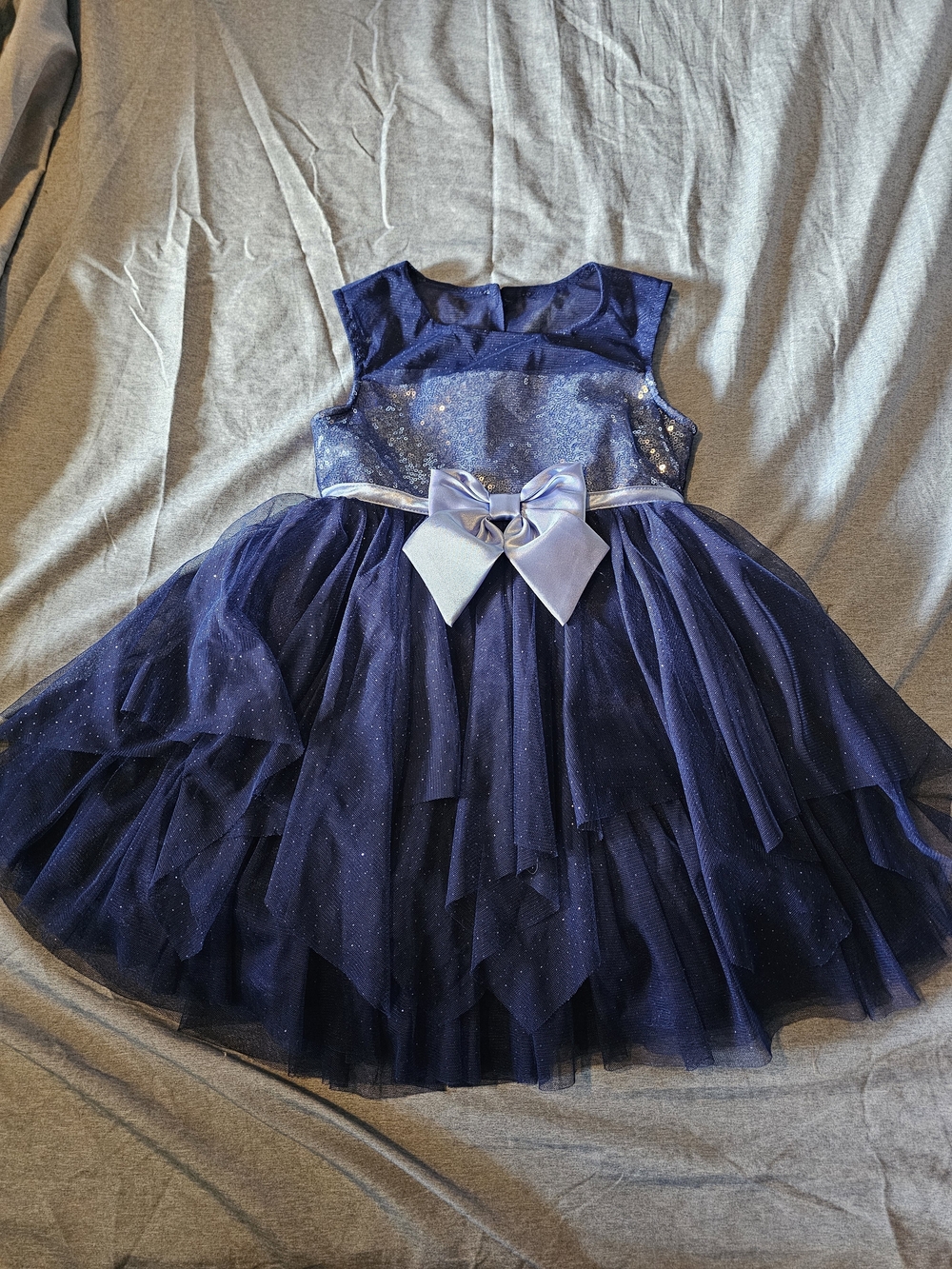 Jona Michelle Navy Sparkle Tulle Dress with Satin Bow